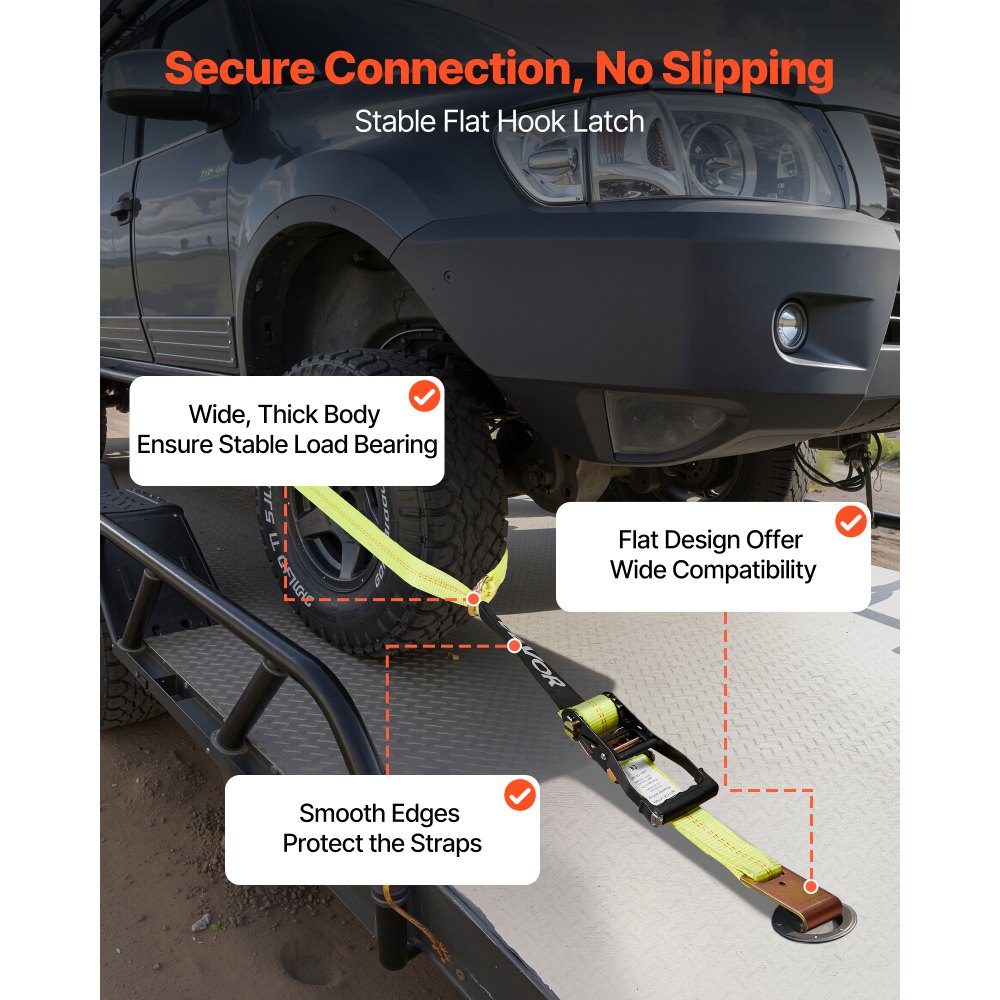 VEVOR Wheel Chock Tie-Down Kit, Tire-Style Motorcycle Tie-Down System, Car Tie Down Kit with Flat Hook, Break Strength 10009 lbs & Working Load 3333 lbs Trailer Tie Down Strap for ATVs, SUVs, Trailers