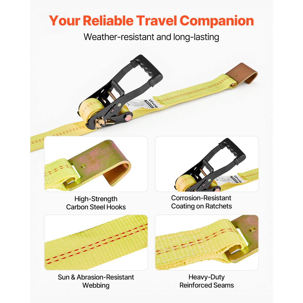 VEVOR Wheel Chock Tie-Down Kit, Tire-Style Motorcycle Tie-Down System, Car Tie Down Kit with Flat Hook, Break Strength 10009 lbs & Working Load 3333 lbs Trailer Tie Down Strap for ATVs, SUVs, Trailers