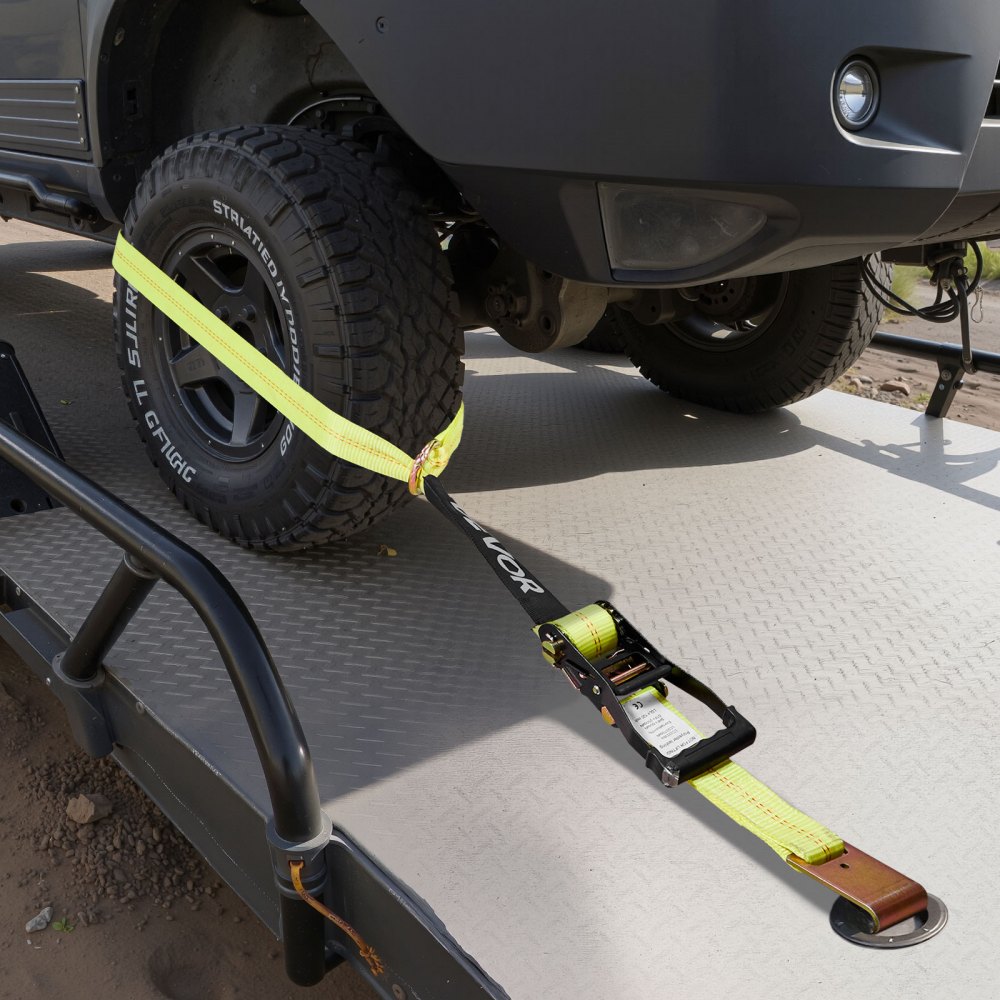 VEVOR Wheel Chock Tie-Down Kit, Tire-Style Motorcycle Tie-Down System, Car Tie Down Kit with Flat Hook, Break Strength 10009 lbs & Working Load 3333 lbs Trailer Tie Down Strap for ATVs, SUVs, Trailers