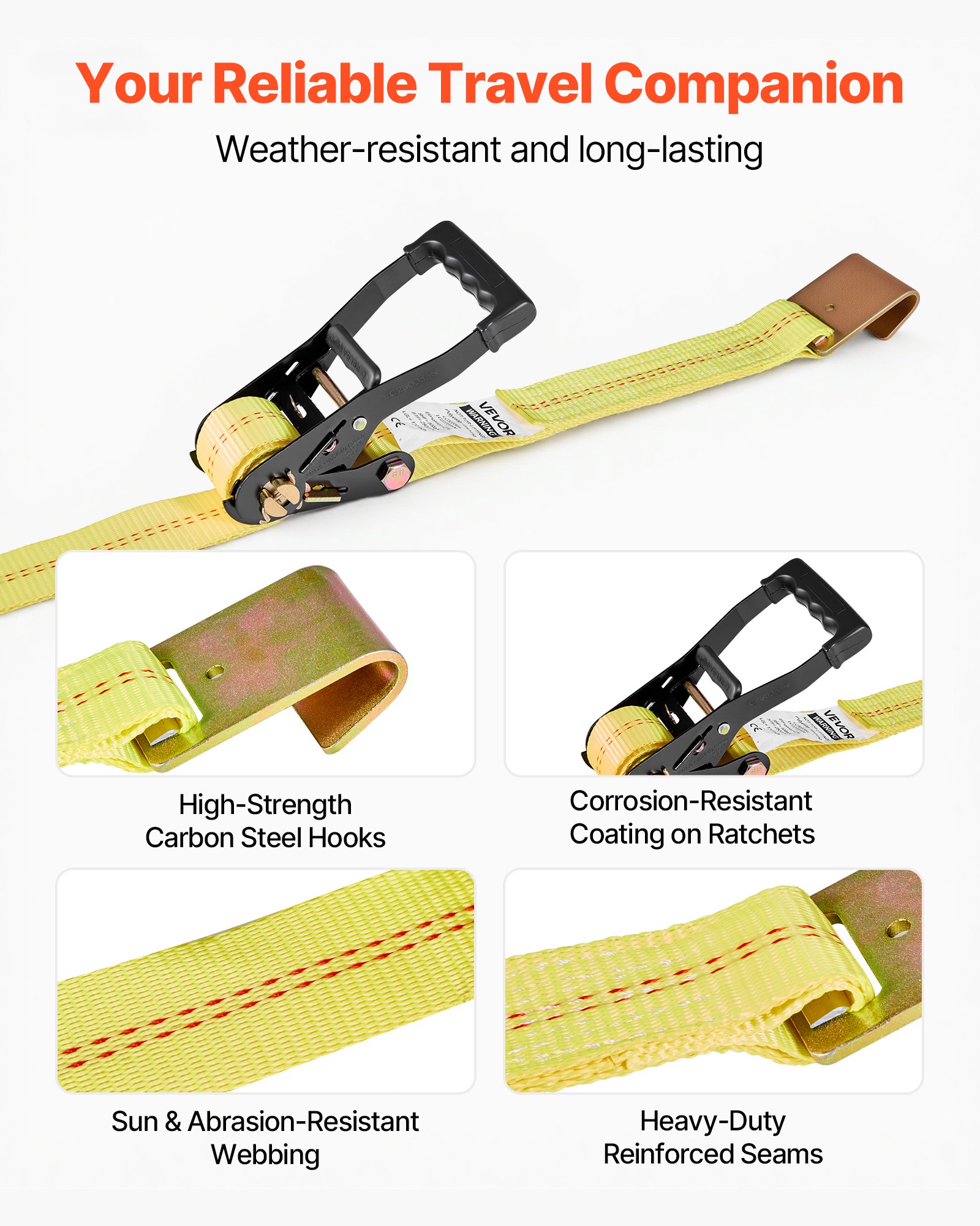 VEVOR Wheel Chock Tie-Down Kit, Tire-Style Motorcycle Tie-Down System, Car Tie Down Kit with Flat Hook, Break Strength 10009 lbs & Working Load 3333 lbs Trailer Tie Down Strap for ATVs, SUVs, Trailers