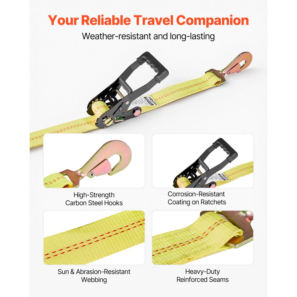 VEVOR Wheel Chock Tie-Down Kit, Tire-Style Trailer Tie Down Strap, Car Tie Down Kit with Spring Hook, Break Strength 4540 kg & Working Load 1512 kg Motorcycle Tie-Down System for ATV, SUV, Trailer