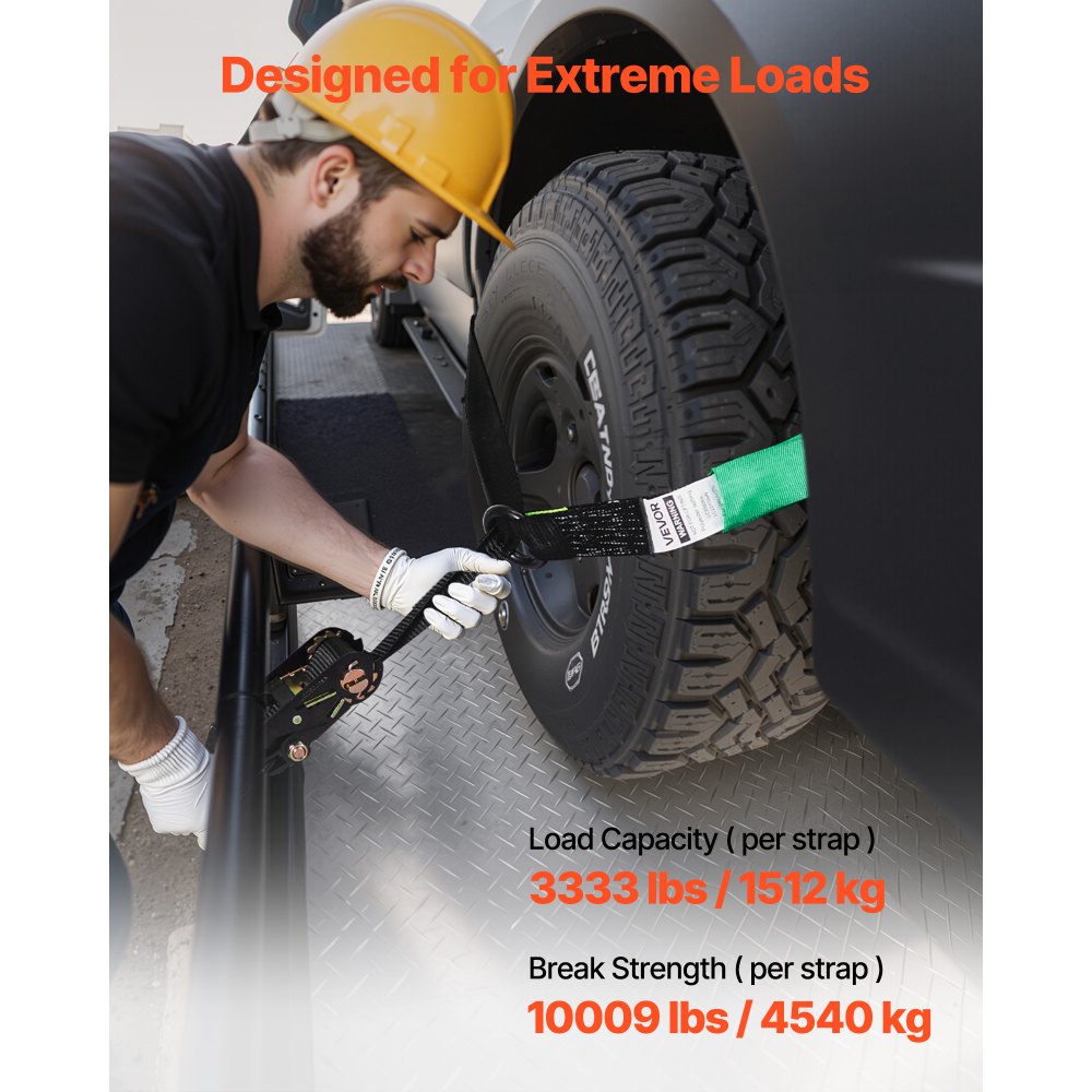 VEVOR Wheel Chock Tie-Down Kit, Tire-Style Tow Dolly Strap, Car Tie Down Kit with Heavy-Duty Hook, Break Strength 4540 kg & Working Load 1512 kg Motorcycle Tie-Down System for ATV, SUV, Trailer