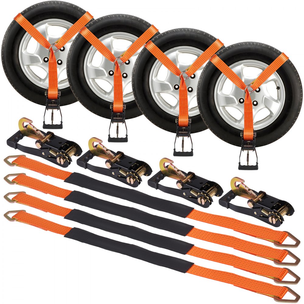 VEVOR VEVOR Ratchet Tie Down Straps Kit, 2 x 120 Tire Straps, 5512 LBS  Working Load, 11023 LBS Breaking Strength, Car Tie Down Straps with Snap  Hooks for Passenger Car, Truck, Trailer