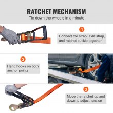 VEVOR Ratchet Tie Down Straps Kit, 5.08" x 304.8" Tire Straps, 2500kgs Working Load, 11023 LBS Breaking Strength, Car Tie Down Straps with Snap Hooks for Passenger Car, Truck, Trailer, 4-Pack
