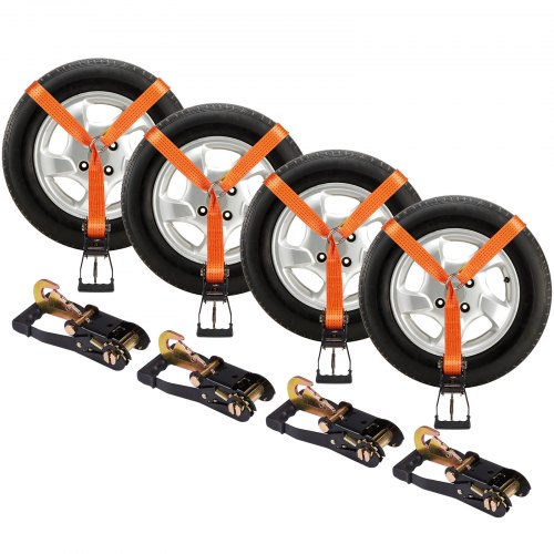 VEVOR Ratchet Tie Down Straps Kit, Lasso Style 2" x 120" Tire Straps, 5512 LBS Working Load, 11023 LBS Breaking Strength, Car Tie Down Straps with Snap Hooks for Passenger Car, Truck, Trailer, 4-Pack