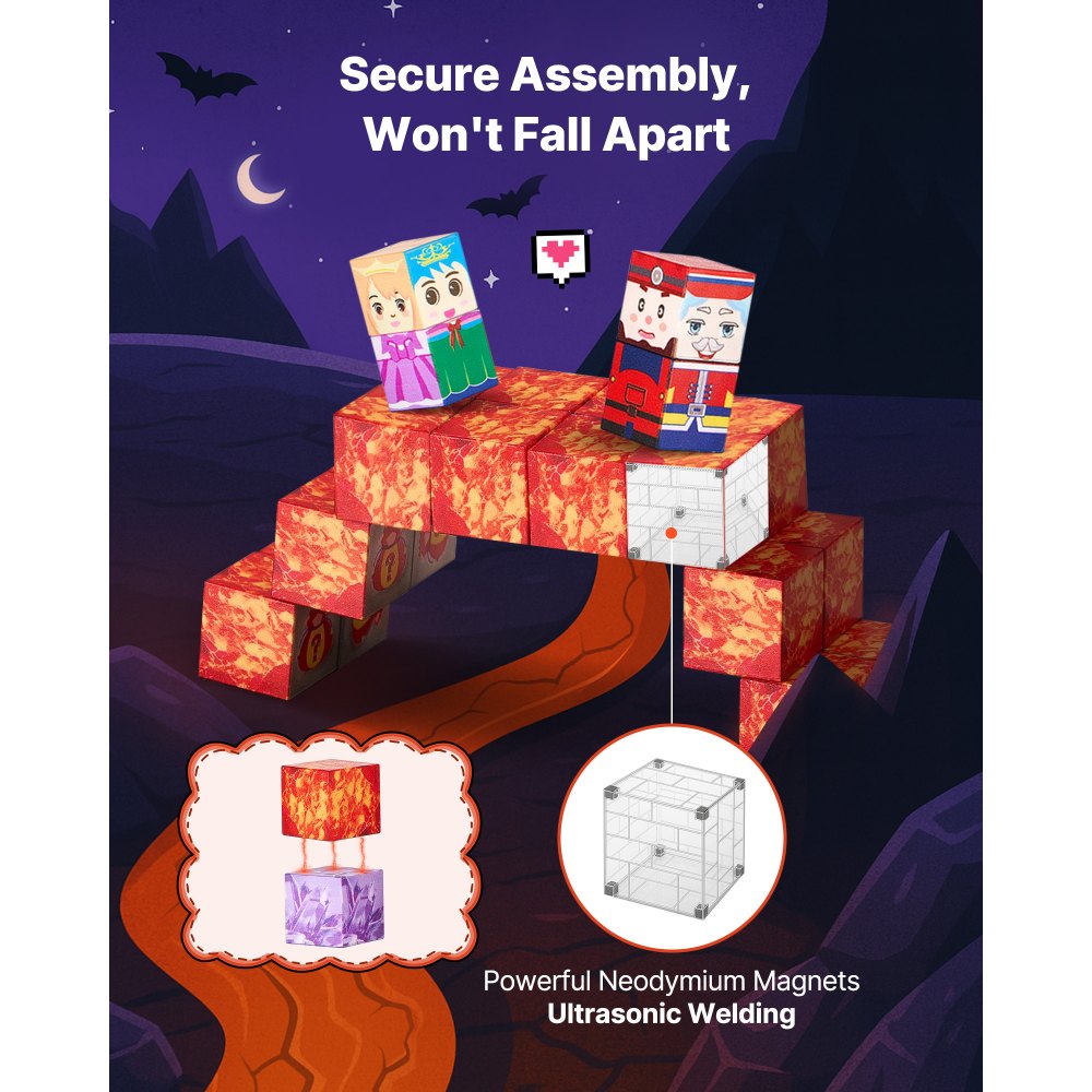 Blocos magnéticos VEVOR, conjunto de 150 peças Dark Castle, cubos de construção magnéticos para crianças, brinquedos sensoriais STEM Montessori para presente de Natal e aniversário, brinquedo de construção empilhável para meninos e meninas a partir de 3 anos