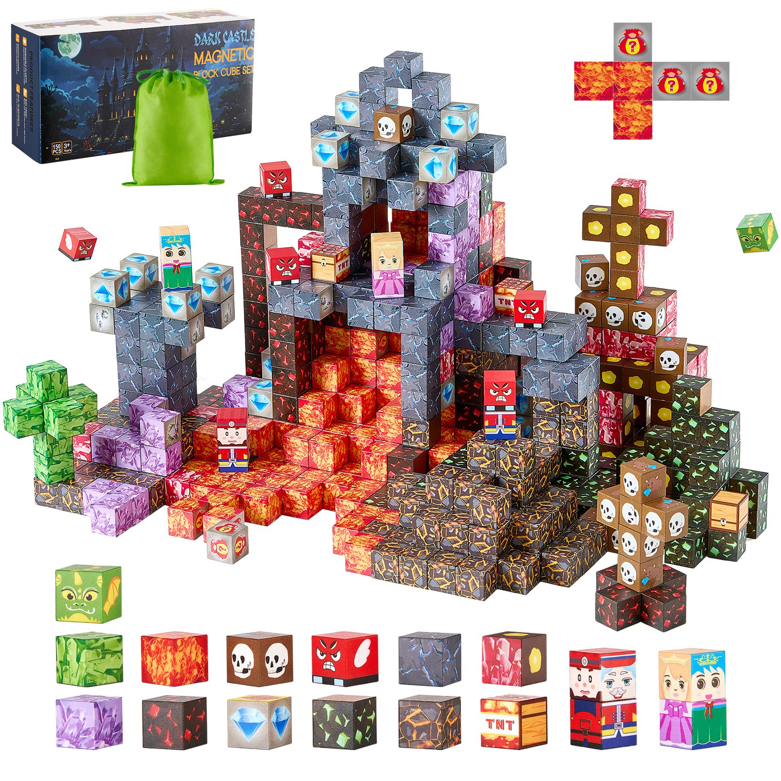Blocos magnéticos VEVOR, conjunto de 150 peças Dark Castle, cubos de construção magnéticos para crianças, brinquedos sensoriais STEM Montessori para presente de Natal e aniversário, brinquedo de construção empilhável para meninos e meninas a partir de 3 anos