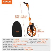 VEVOR Measuring Wheel in Inches, 317.5 mm Diameter Wheel, Centerline Design w/ Handbrake, 959.1-520mm Telescoping Measure Wheel,Measurement 0-9,999m with Bag, for Lawn/Hard/Soft/Wood Road Measuring