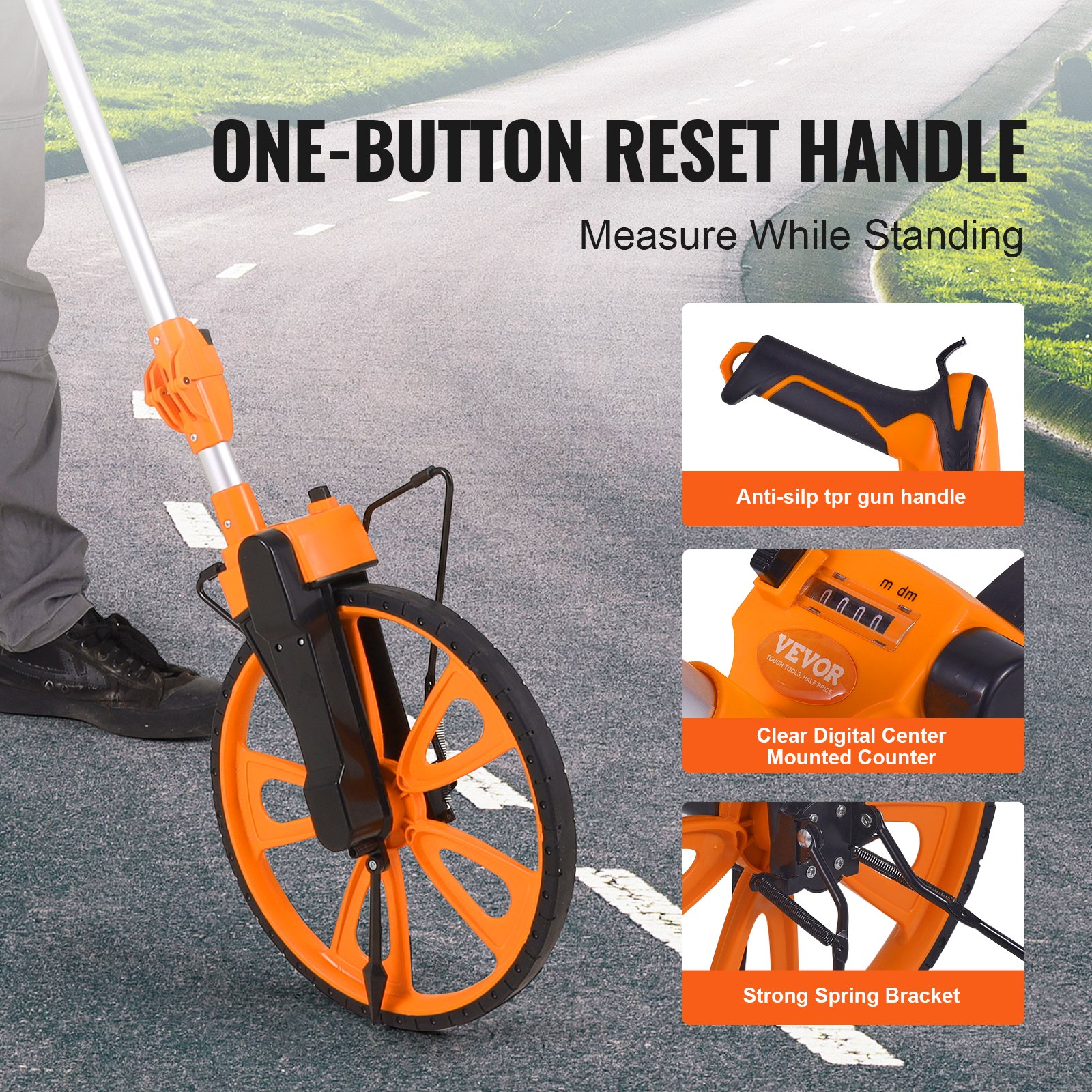 VEVOR Measuring Wheel 12.5” Telescoping Handle Centerline Design w/ Handbrake