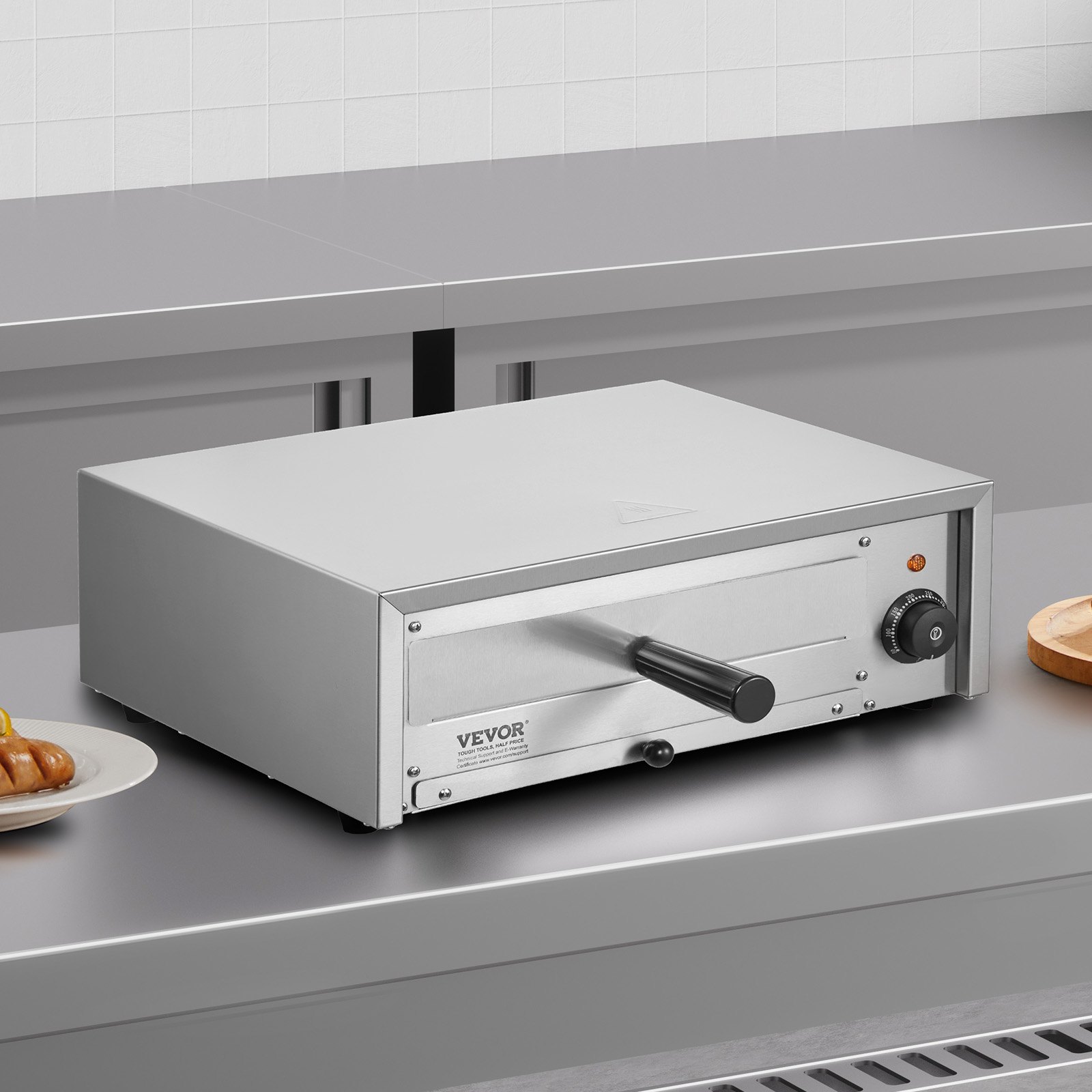 VEVOR Countertop Electric Pizza Oven, 12-inch, 1500W, 0-300 °C Temp Range, Stainless Steel Construction and Easy-to-Clean Crumb Tray, Suitable for Both Commercial and Home Use