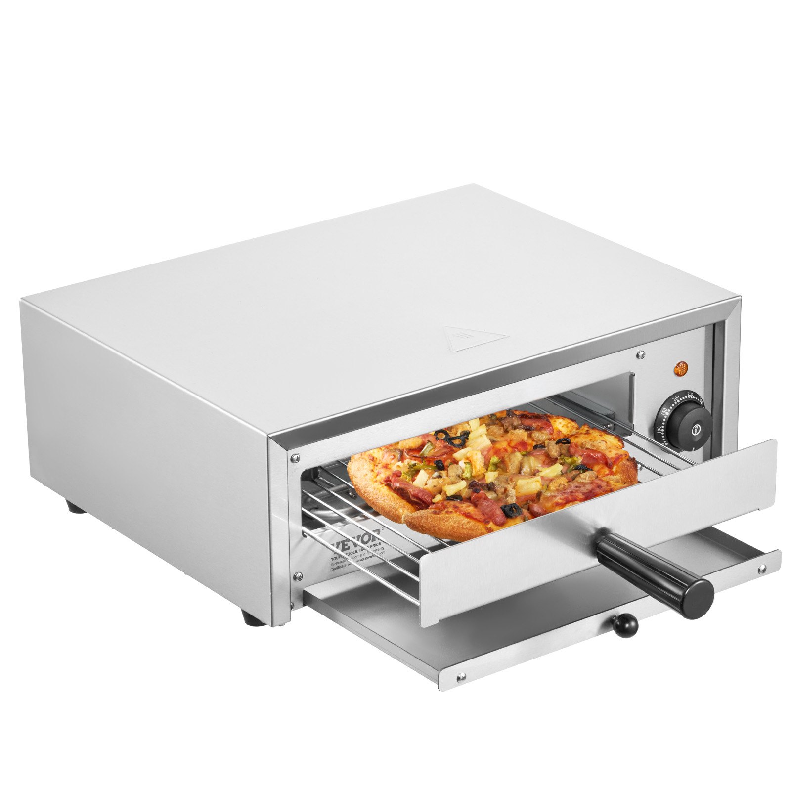 VEVOR Countertop Electric Pizza Oven, 12-inch, 1500W, 0-300 °C Temp Range, Stainless Steel Construction and Easy-to-Clean Crumb Tray, Suitable for Both Commercial and Home Use