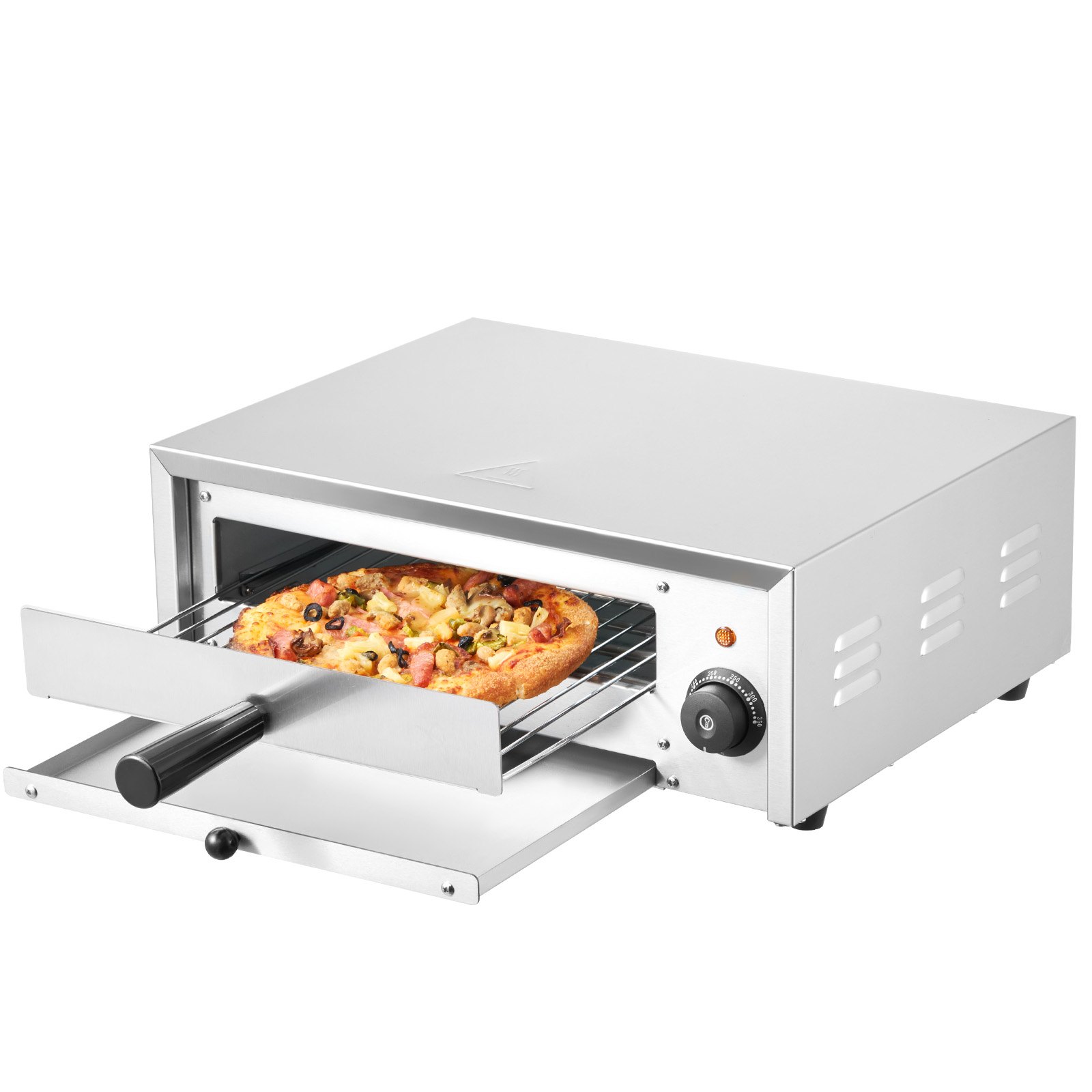 VEVOR Countertop Electric Pizza Oven, 12-inch, 1500W, 0-300 °C Temp Range, Stainless Steel Construction and Easy-to-Clean Crumb Tray, Suitable for Both Commercial and Home Use