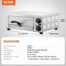 VEVOR Electric Countertop Pizza Oven 12" 1500W Adjustable Temp 0-120Min Timer