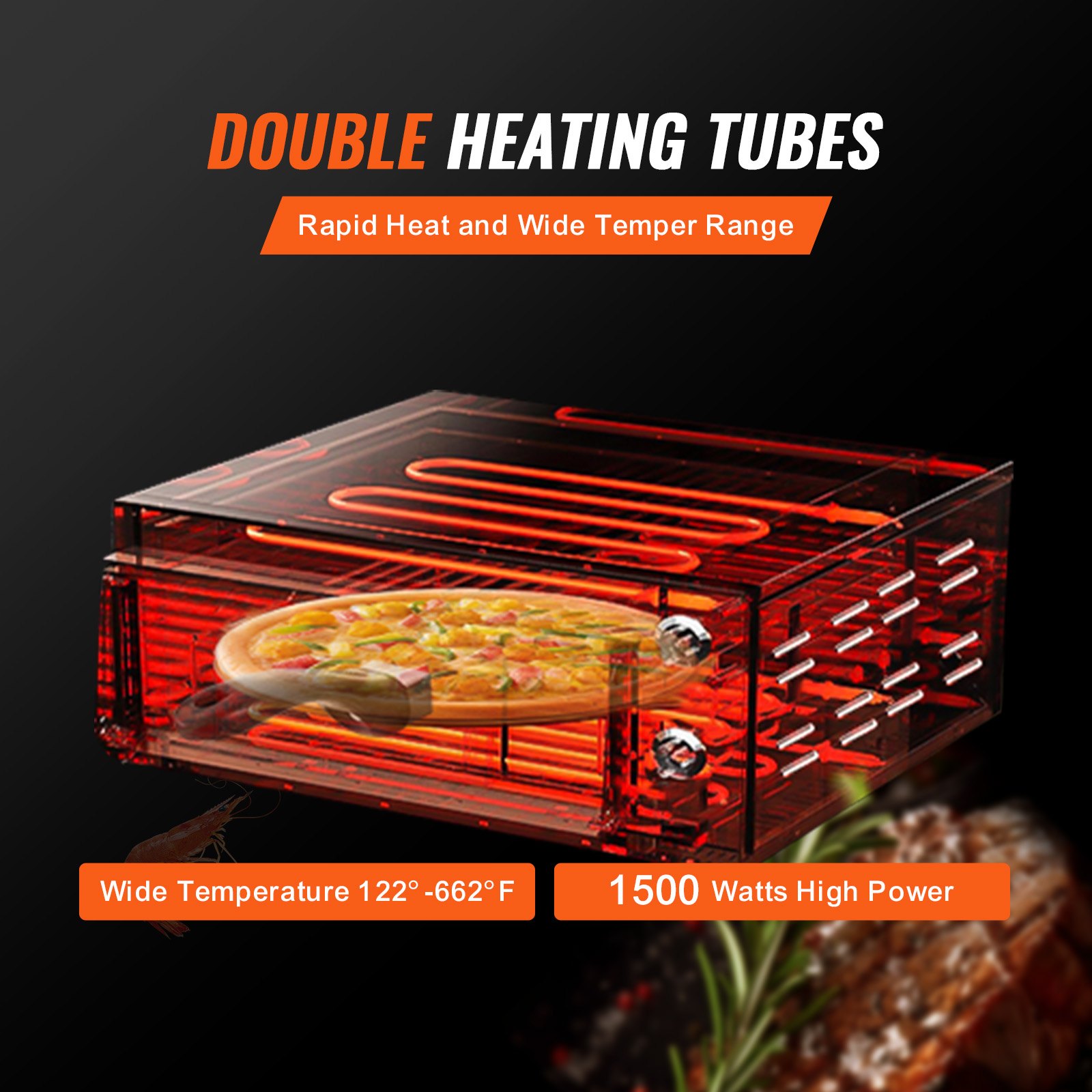 Electric Countertop Pizza Oven 12" 1500W Adjustable Temp 0-120Min Timer Electric Countertop Pizza Oven 12" 1500W Adjustable Temp 0-120Min Timer