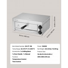 VEVOR Electric Countertop Pizza Oven 12" 1500W Adjustable Temp 0-120Min Timer