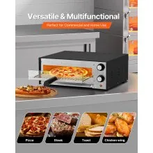 VEVOR Electric Pizza Oven, 12-inch Countertops Pizza Ovens, 572°F Max Temp, 1450W Indoor Pizzas Maker w/Timing & Temp Control, Pizza Cooker w/Dual Heat Tube, Crumb Tray, for Diner and Home Kitchen