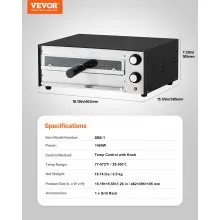 VEVOR Electric Pizza Oven, 12-inch Countertops Pizza Ovens, 572°F Max Temp, 1450W Indoor Pizzas Maker w/Timing & Temp Control, Pizza Cooker w/Dual Heat Tube, Crumb Tray, for Diner and Home Kitchen