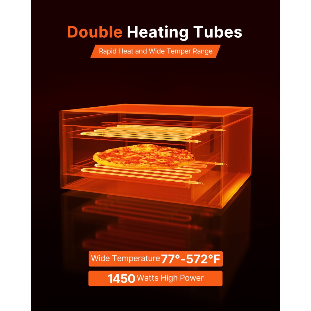 VEVOR Electric Pizza Oven, 12-inch Countertops Pizza Ovens, 572°F Max Temp, 1450W Indoor Pizzas Maker w/Timing & Temp Control, Pizza Cooker w/Dual Heat Tube, Crumb Tray, for Diner and Home Kitchen