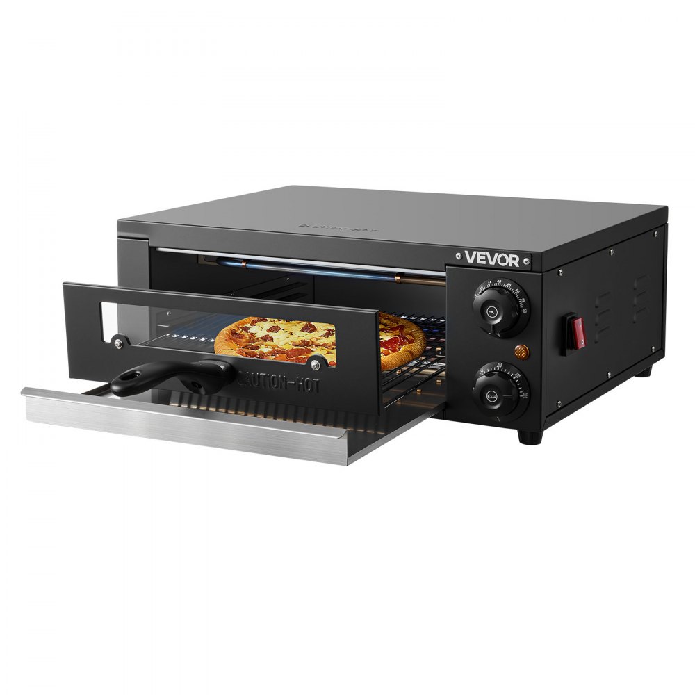 VEVOR Electric Pizza Oven, 304.8mm Countertop Pizza Oven, 25 to 300℃ Temp Range, 1450W Indoor Pizzas Maker w/Timing & Temp Control, Pizzas Cooker w/Dual Heat Tube, Grill Rack, for Kitchen & Commercial