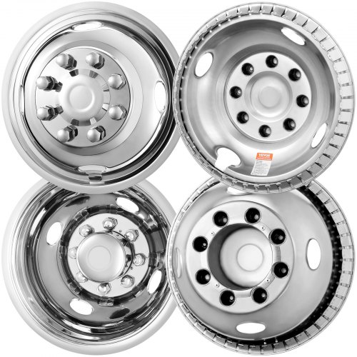VEVOR 16-inch 8 Lug Wheel Simulators, 304 Stainless Steel Wheel Simulator Kit with Mirror Polished Finish, 2 Front and 2 Rear Wheel Covers Fit for Ford F350 (1974-1998), 4 pcs