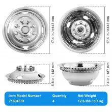 VEVOR 16-inch Wheel Simulators, 304 Stainless Steel Wheel Simulator Kit with Mirror Polished Finish, 2 Front and 2 Rear Wheel Covers Fit for Ford F350 (1974-1998), 4 pcs