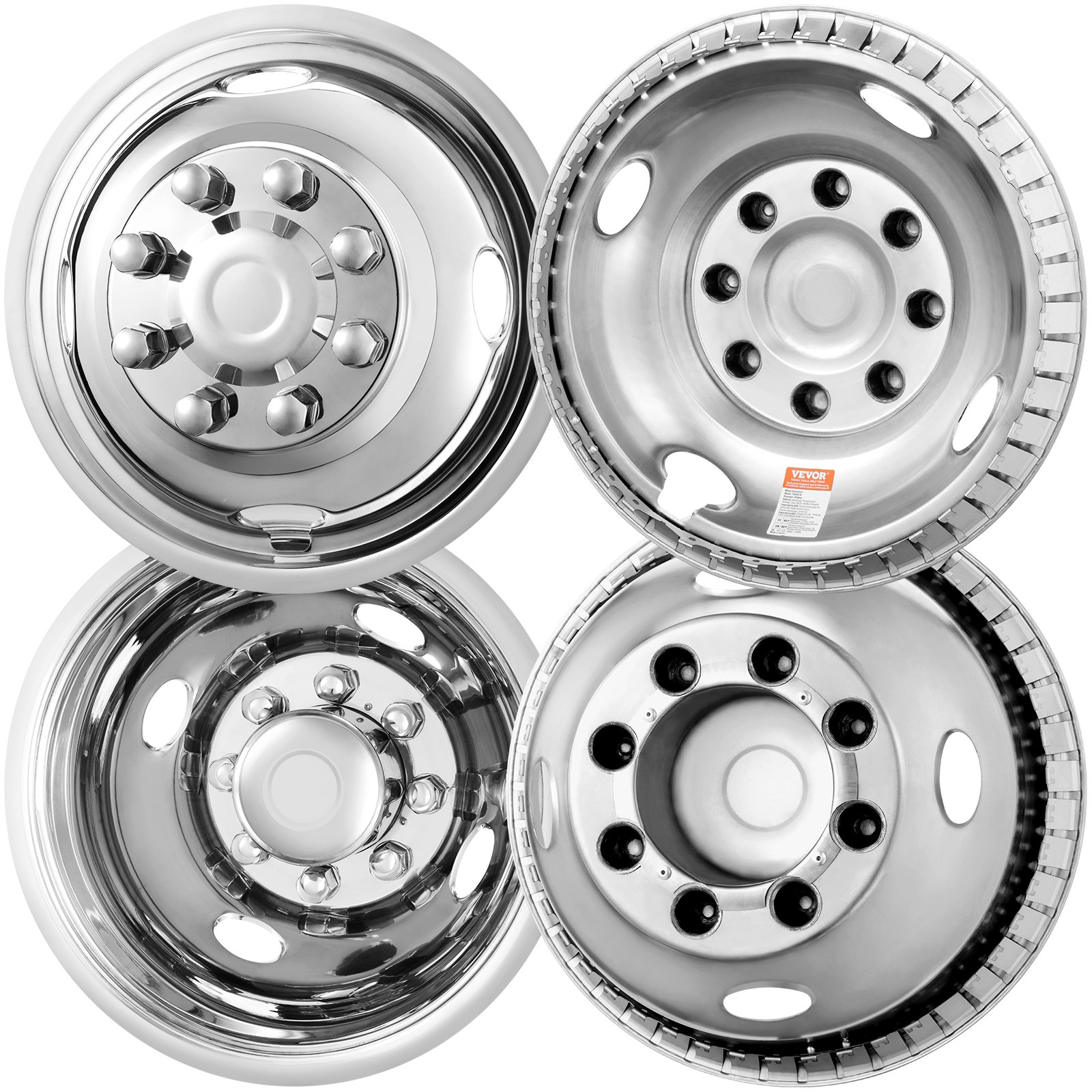 VEVOR 40.6cm 8 Lug Wheel Simulators, 304 Stainless Steel Wheel Simulator Kit with Mirror Polished Finish, 2 Front and 2 Rear Wheel Covers Fit for Ford F350 (1974-1998), 4 pcs