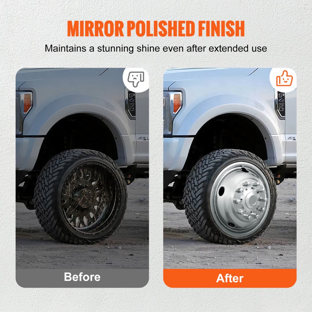 VEVOR 50cm 8 Lug Wheel Simulators, 304 Stainless Steel Wheel Simulator Kit with Mirror Polished Finish, 2 Front and 2 Rear Wheel Covers Fit for For Ford F450/F550 (2005-2020), 4 pcs