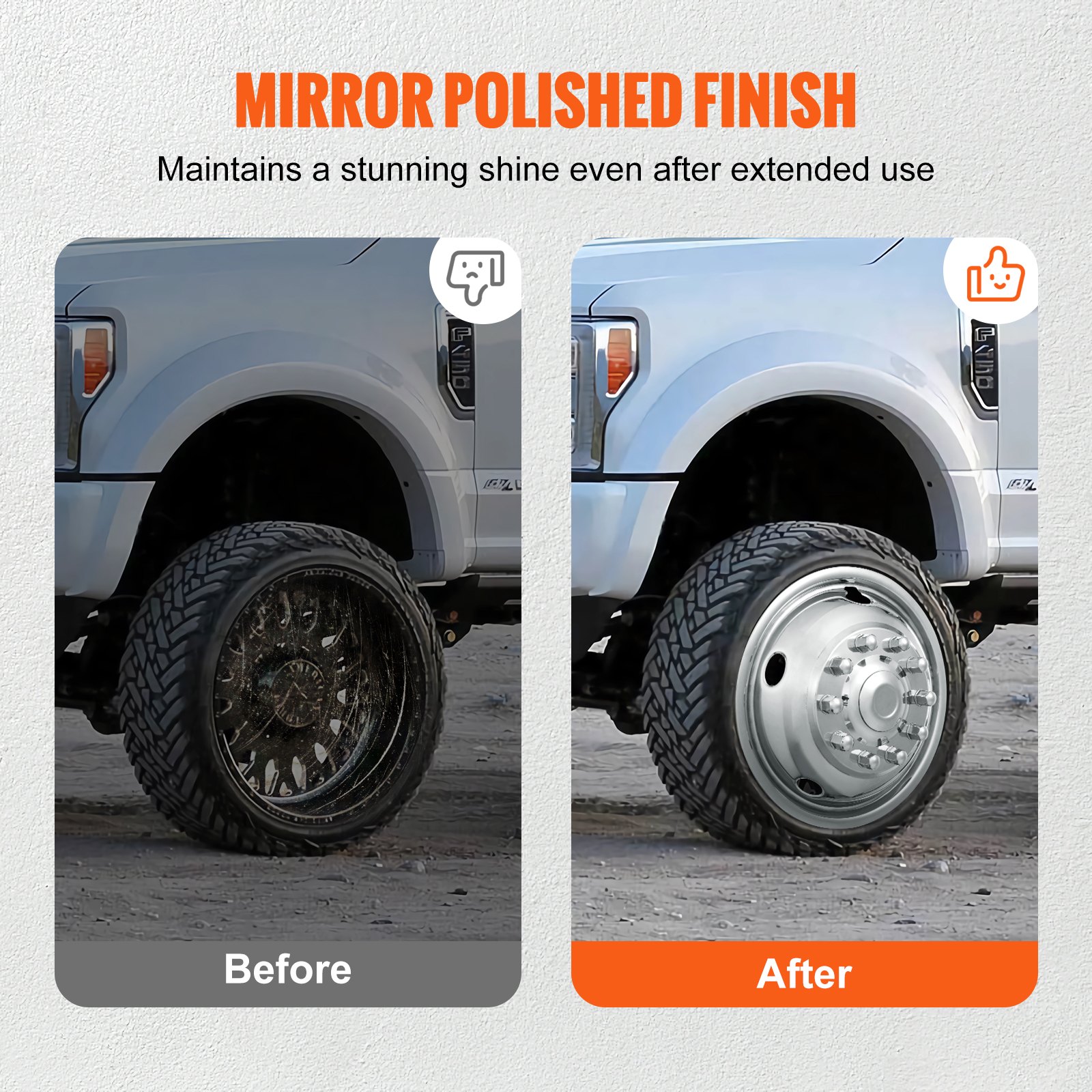 VEVOR 50cm 8 Lug Wheel Simulators, 304 Stainless Steel Wheel Simulator Kit with Mirror Polished Finish, 2 Front and 2 Rear Wheel Covers Fit for For Ford F450/F550 (2005-2020), 4 pcs