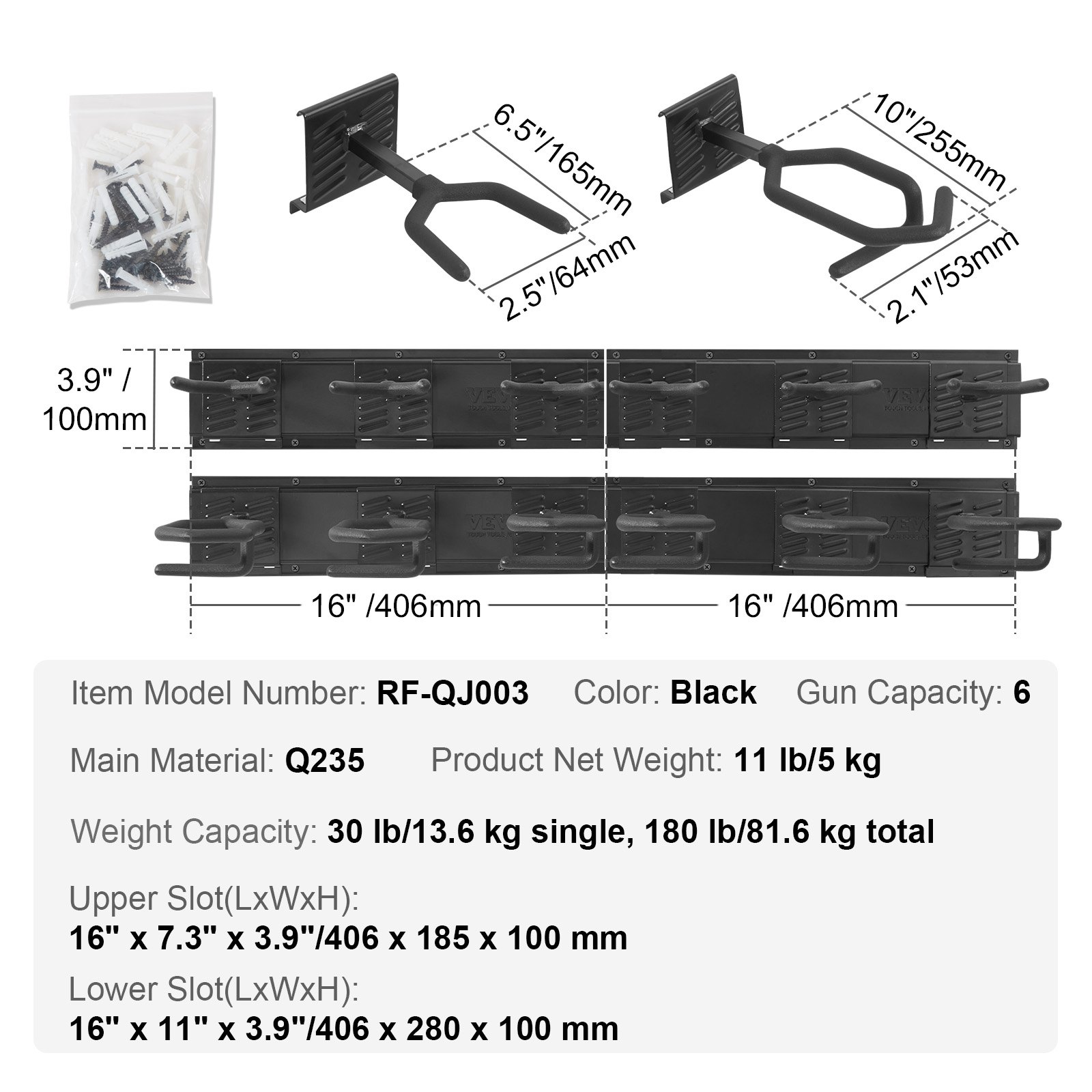 VEVOR Gun Rack, Indoor Gun Rack Wall Mount, 6-Slot Vertical Rifle Shotgun Gun Rack, 81.6 kg Heavy Duty Metal Wall Gun Rack Display Stand with Soft Padding