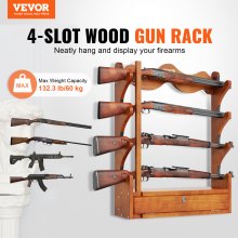 Suporte para armas VEVOR Rack para armas de madeira com 4 slots Suporte para exibição de armas para montagem na parede contém 4 rifles