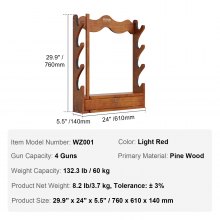VEVOR Gun Rack 4-Slot Wood Gun Rack Wall Mount Gun Display Rack holds 4 Rifles