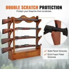 VEVOR Gun Rack, Wood Gun Rack Wall Mount, Gun Display Rack holds 4 Rifles, Shotguns, 132 lb Heavy Duty Wall Storage Display Rifle Rack with Soft Padding