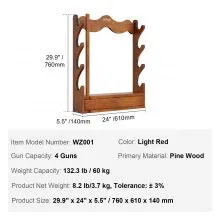 VEVOR Gun Rack, Wood Gun Rack Wall Mount, Gun Display Rack holds 4 Rifles, Shotguns, 132 lb Heavy Duty Wall Storage Display Rifle Rack with Soft Padding