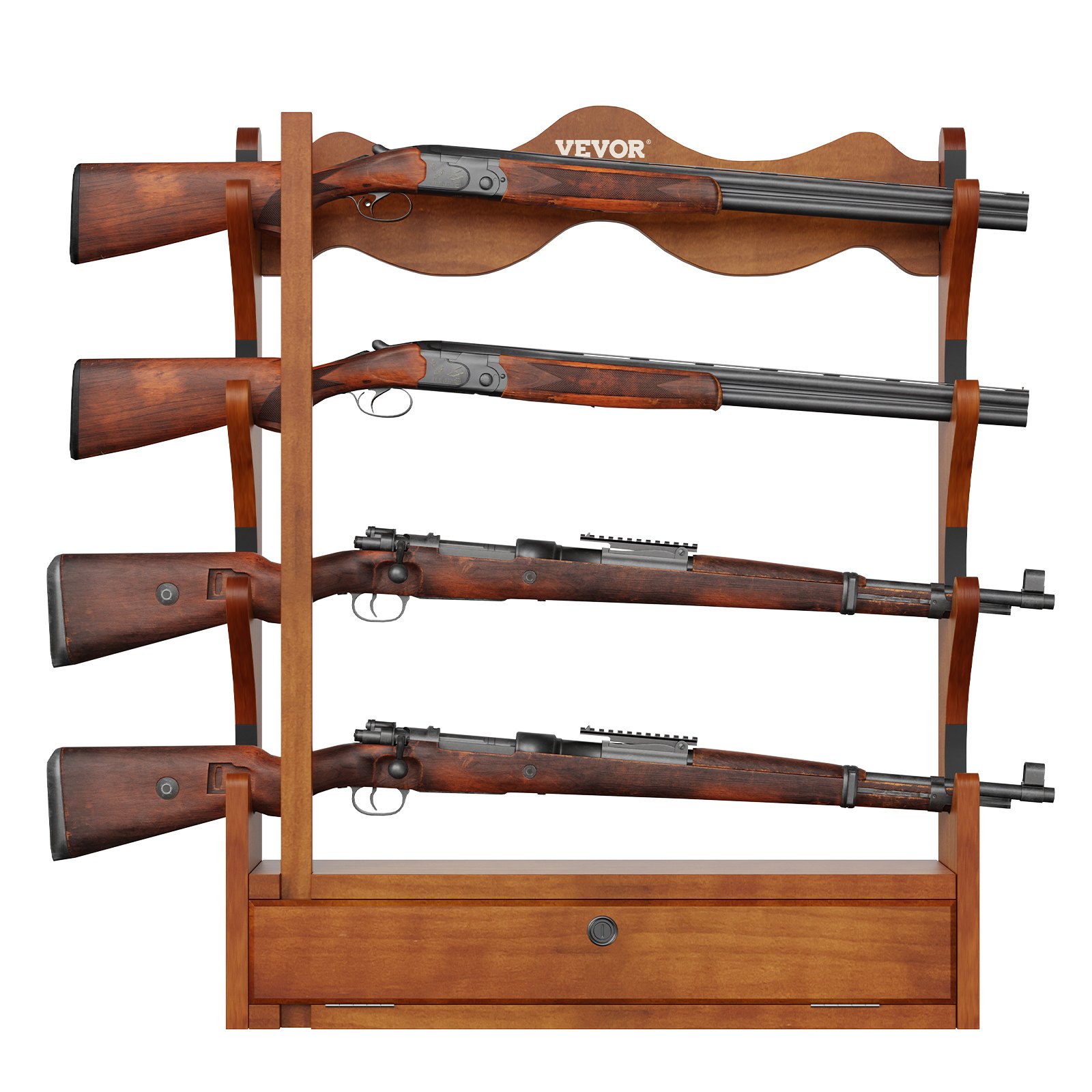 VEVOR Gun Rack, Wood Gun Rack Wall Mount, Gun Display Rack holds 4 Rifles, Shotguns, 132 lb Heavy Duty Wall Storage Display Rifle Rack with Soft Padding