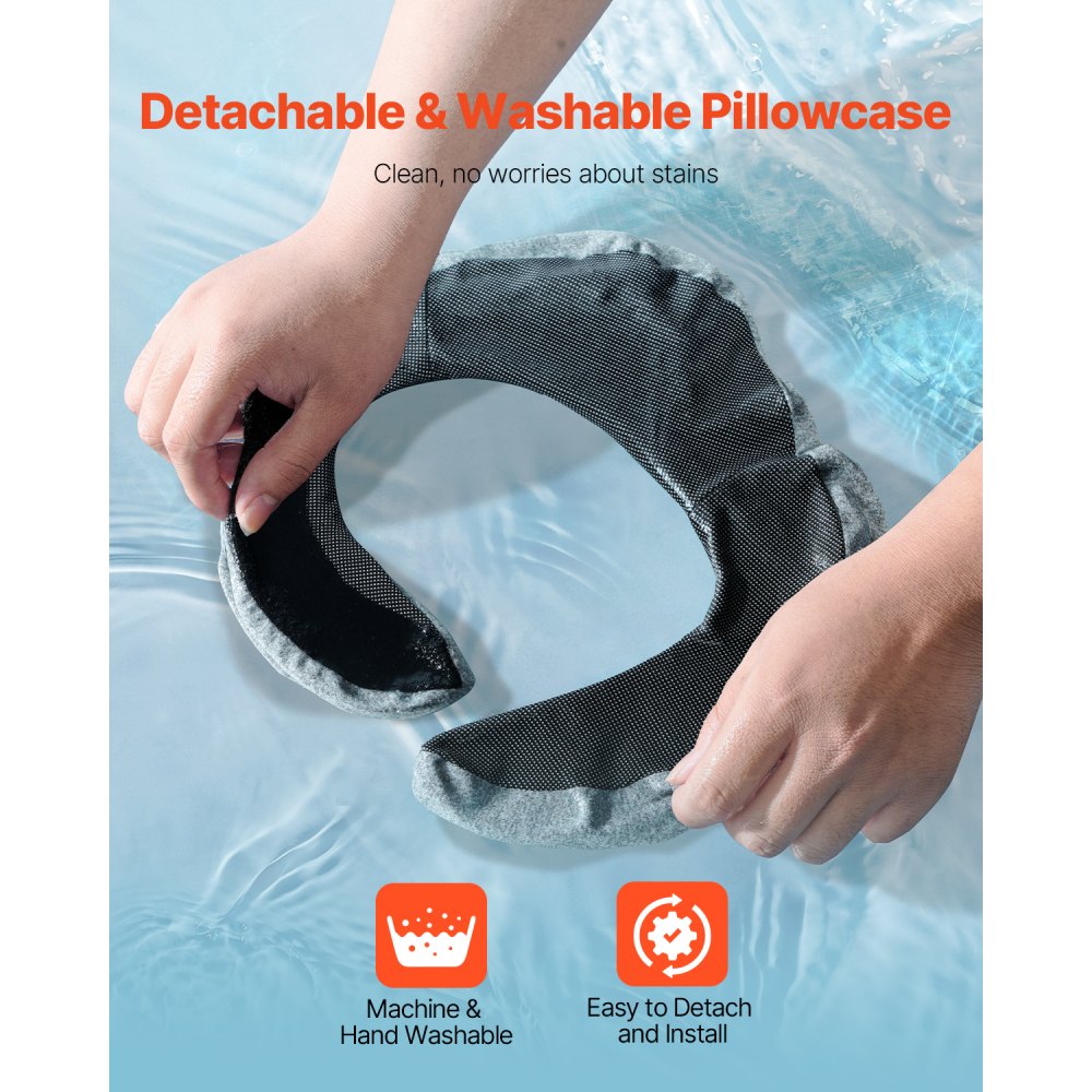 VEVOR Travel Pillow, Double-Layered 3D Support Neck Pillow for Traveling, 360° Flexible Rotation Upgraded Memory Foam Travel Neck Pillow with Eye Mask, Earplugs, Earplug Case, Storage Bag(Black-Gray)