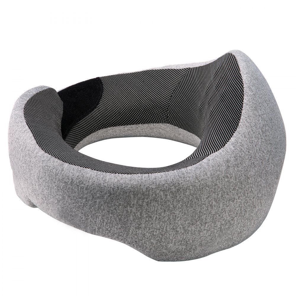 VEVOR Travel Pillow, Double-Layered 3D Support Neck Pillow for Traveling, 360° Flexible Rotation Upgraded Memory Foam Travel Neck Pillow with Eye Mask, Earplugs, Earplug Case, Storage Bag(Black-Gray)