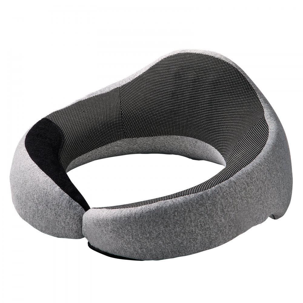 VEVOR Travel Pillow, Double-Layered 3D Support Neck Pillow for Traveling, 360° Flexible Rotation Upgraded Memory Foam Travel Neck Pillow with Eye Mask, Earplugs, Earplug Case, Storage Bag(Black-Gray)