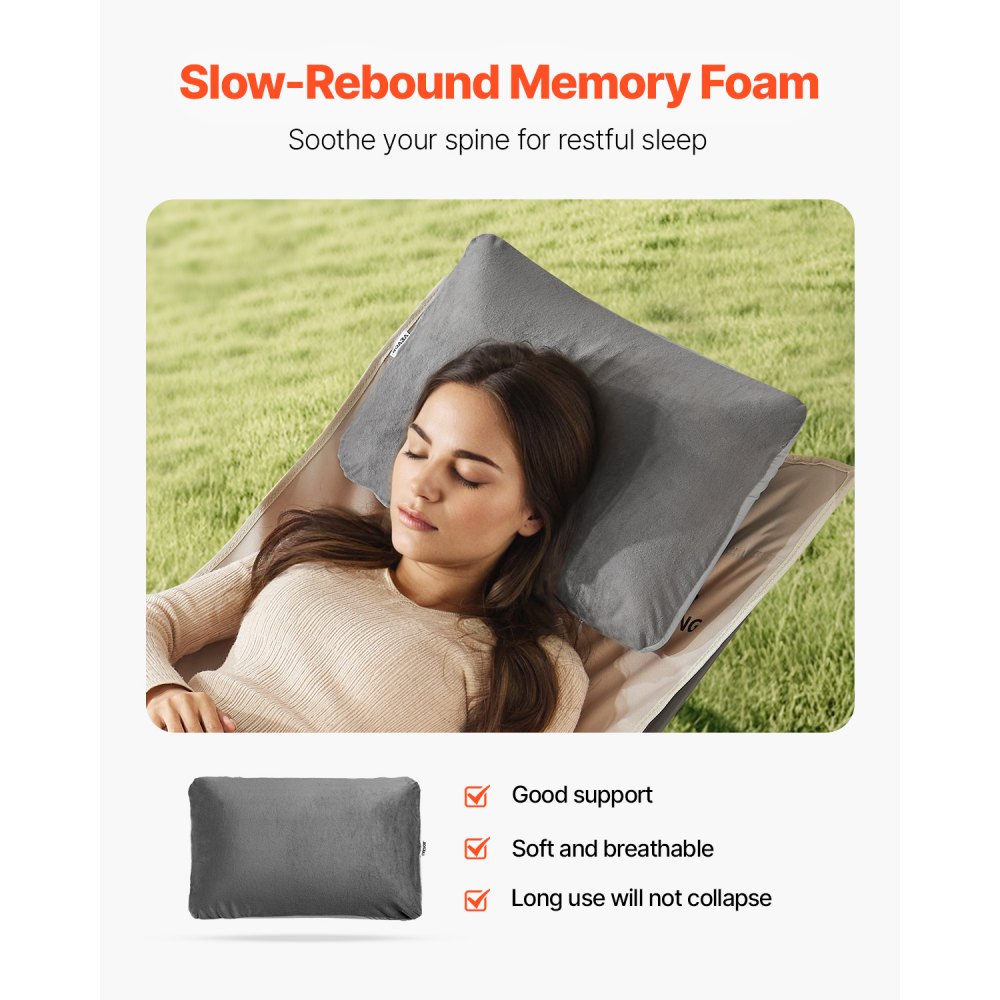 VEVOR Camping Pillow, Memory Foam Travel Pillow with Double-Sided Cover, Portable Backpacking Pillows with Removable & Washable Cover and Storage Bag, Perfect for Camping, Air Travel, Hiking, Office