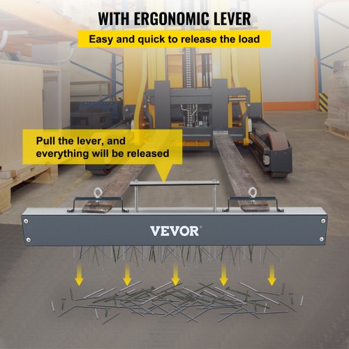 VEVOR Hanging Magnetic Magnet Sweeper 48 inch Magnet Sweeper 67 LBS Magnetic Forklift Sweeper Industrial Magnets Steel Material Hunting Accessories for Picking Up Nails, Bolts, Iron Chips