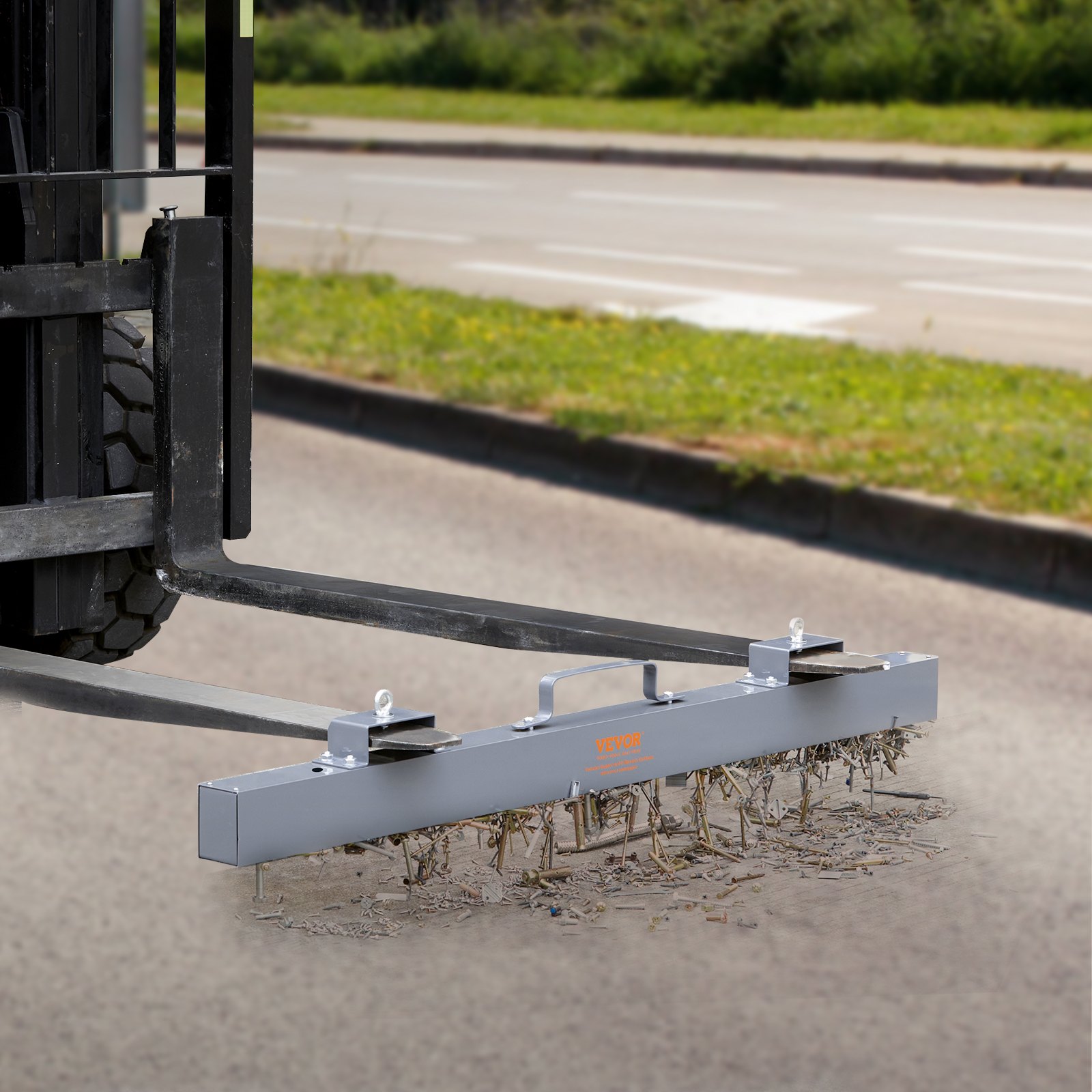 VEVOR Hanging Magnetic Magnet Sweeper 48 inch Magnet Sweeper 67 LBS Magnetic Forklift Sweeper Industrial Magnets Steel Material Hunting Accessories for Picking Up Nails, Bolts, Iron Chips