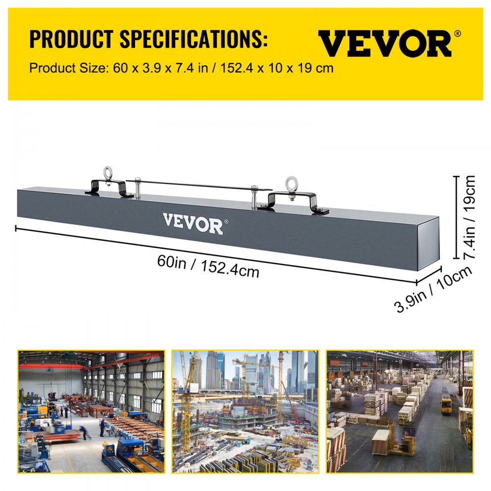 VEVOR Hanging Magnetic Sweeper 60 inch Magnetic Sweeper 78 LBS Magnetic Forklift Sweeper Industrial Magnets Steel Material Hunting Accessories for Picking Up Nails, Bolts, Iron Chips
