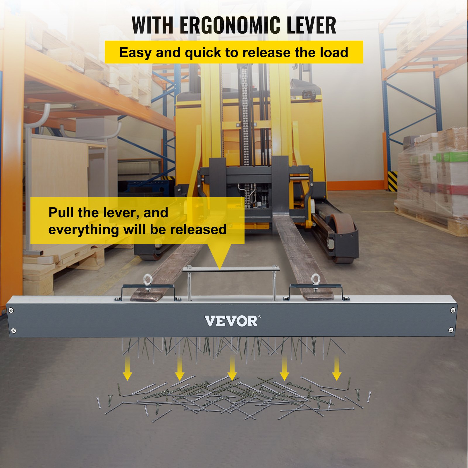 VEVOR Hanging Magnetic Sweeper 60 inch Magnetic Sweeper 78 LBS Magnetic Forklift Sweeper Industrial Magnets Steel Material Hunting Accessories for Picking Up Nails, Bolts, Iron Chips