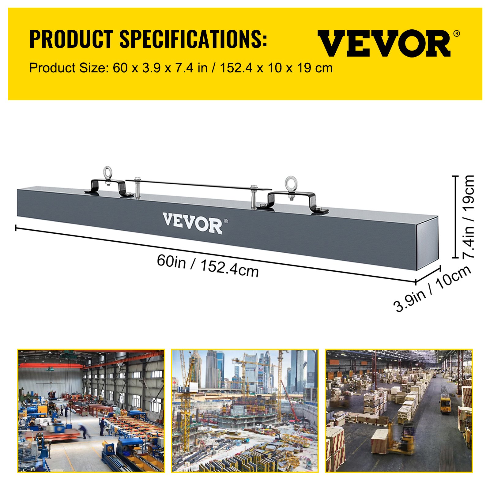 VEVOR Hanging Magnetic Sweeper 60 inch Magnetic Sweeper 78 LBS Magnetic Forklift Sweeper Industrial Magnets Steel Material Hunting Accessories for Picking Up Nails, Bolts, Iron Chips