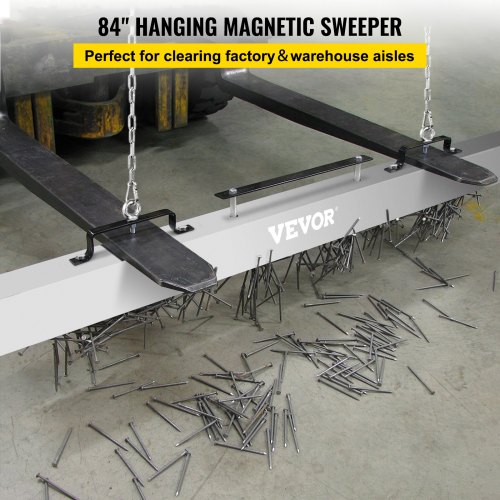 VEVOR Hanging Magnetic Sweeper 84inch Magnet Fork Sweeper 99LBS Magnetic Sweeper Aluminium Surface Industrial Magnets Steel Material Hunting Accessories for Picking Up Nails, Bolts, Iron Chips