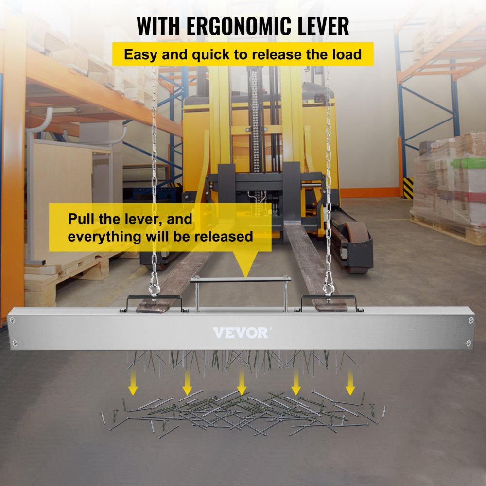 VEVOR Hanging Magnetic Sweeper 84inch Magnet Fork Sweeper 99LBS Magnetic Sweeper Aluminium Surface Industrial Magnets Steel Material Hunting Accessories for Picking Up Nails, Bolts, Iron Chips