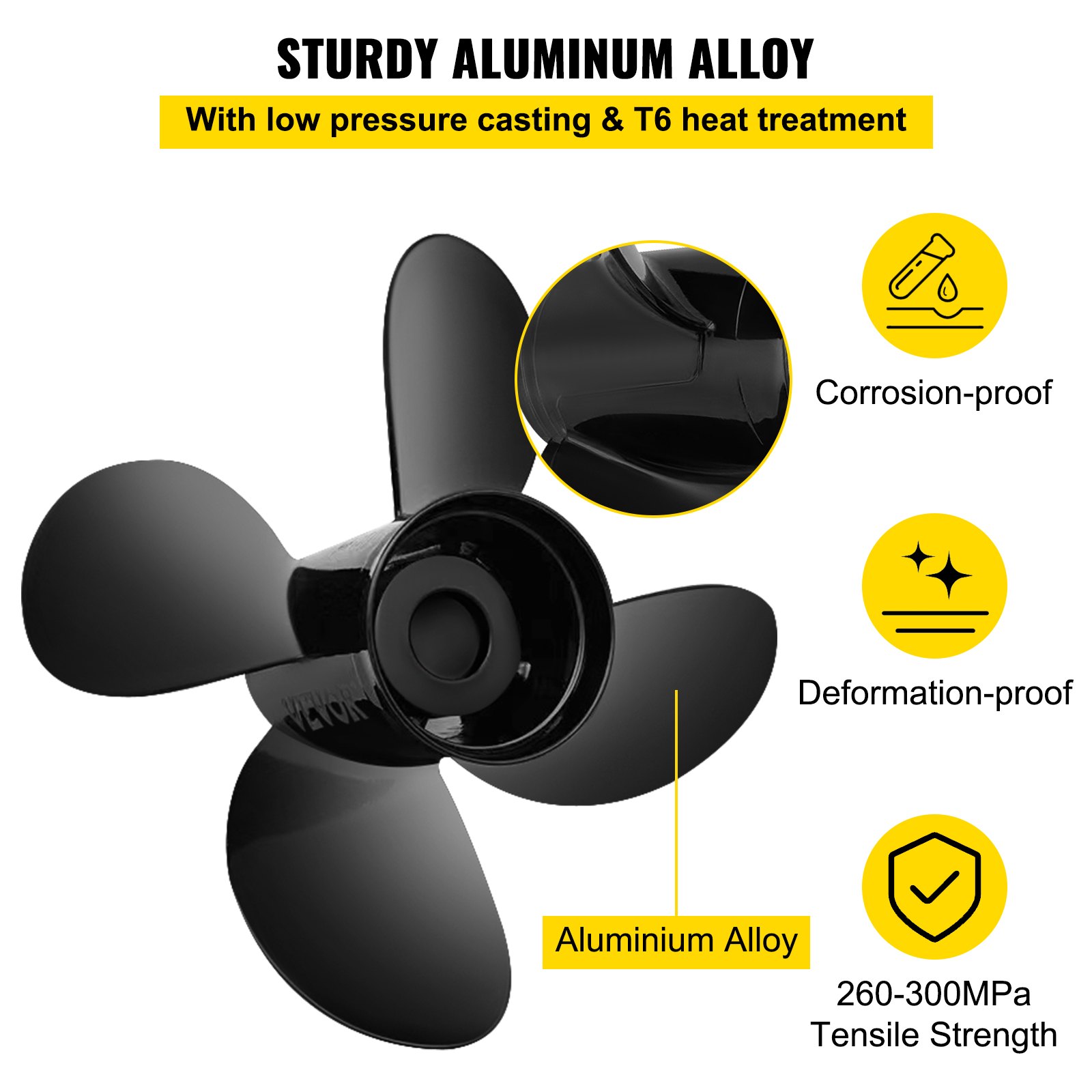 VEVOR Outboard Propeller, Replace for OEM 48-8M0084494, 4-Blade 14 1/2 x 17 Boat Propeller, Compatible with 135-300HP 2-Stroke & 4-Stroke Outboards, Alpha&Bravo I Stern-Drives, RH