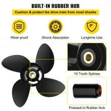 VEVOR Outboard Propeller, Replace for OEM 48-8M8026630, 4-Blade 10.3\" x 13\" Aluminum Boat Propeller, Compatible with Mercury Mariner 25HP Bigfoot/Command Thrust 60Hp Outboard, 13 Tooth Splines, RH