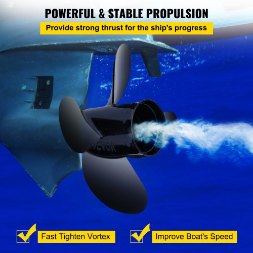 VEVOR Outboard Propeller, Replace for OEM 48-8M0084495, 4 Blades 14" x 19" Aluminium Boat Propeller, Compatible w/ 135-300HP 2-Stroke & 4-Stroke Outboards, Alpha&Bravo I Stern-Drives, RH