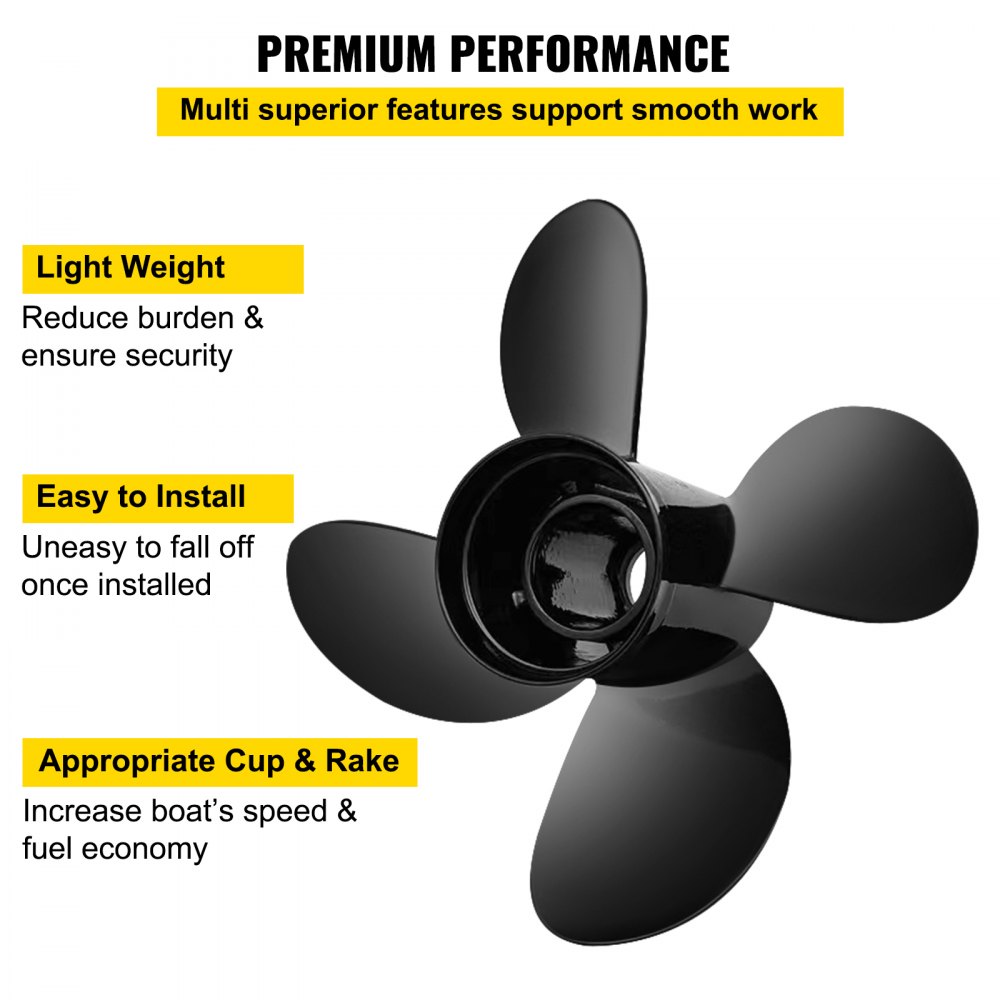 VEVOR Outboard Propeller, Replace for OEM 48-8M0084495, 4 Blades 14\" x 19\" Aluminium Boat Propeller, Compatible with 135-300HP 2-Stroke & 4-Stroke Outboards, Alpha&Bravo I Stern-Drives, RH