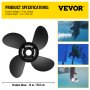 VEVOR Outboard Propeller, Replace for OEM 48-8M0084495, 4 Blades 14\" x 19\" Aluminium Boat Propeller, Compatible with 135-300HP 2-Stroke & 4-Stroke Outboards, Alpha&Bravo I Stern-Drives, RH